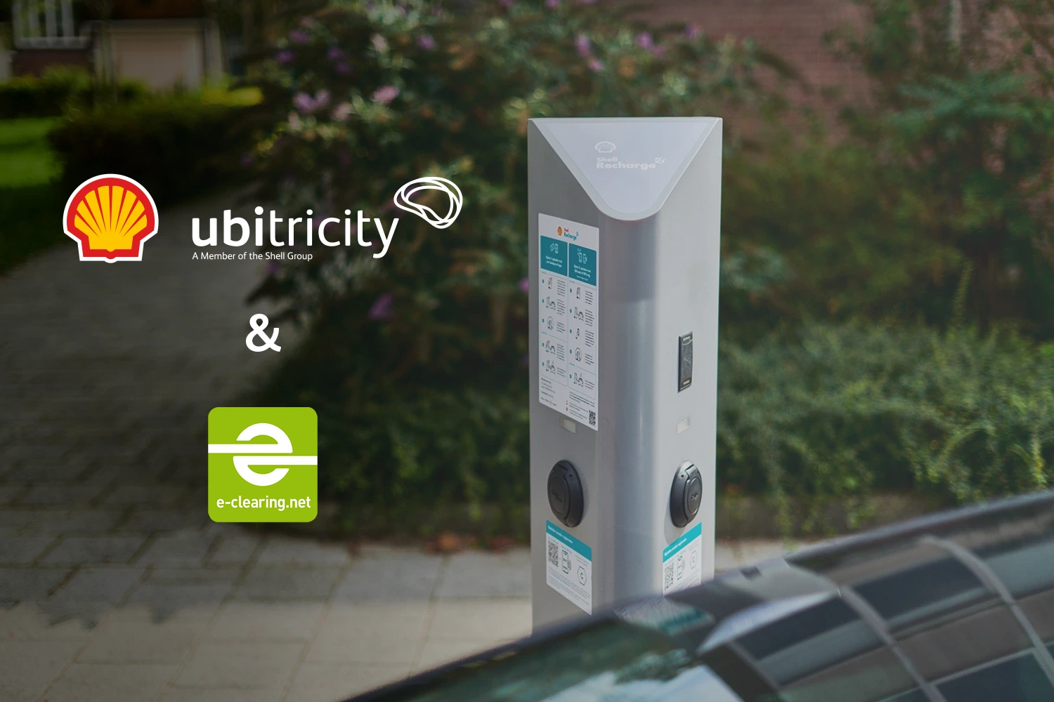 Close-up of a Shell Recharge charging station in North Holland, operated by ubitricity, which can now also be used via additional charging cards and apps as part of a partnership with eclearing.