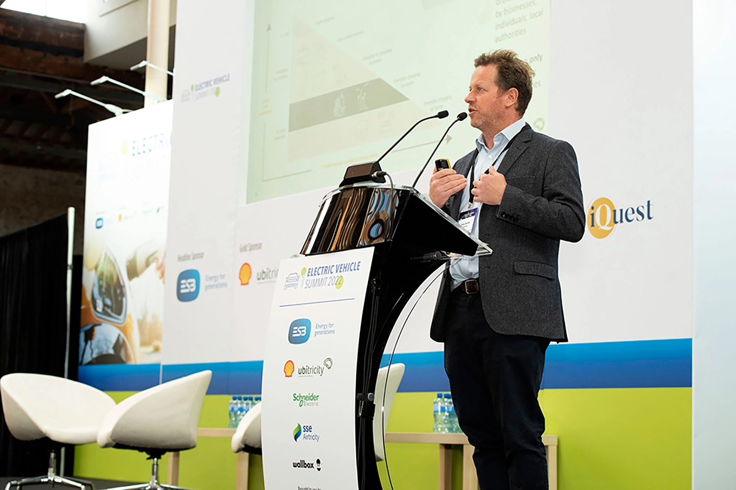 ubitricity UK managing director Toby Butler speaks about the expansion of public charging infrastructures at an emobility event in Dublin, Ireland.