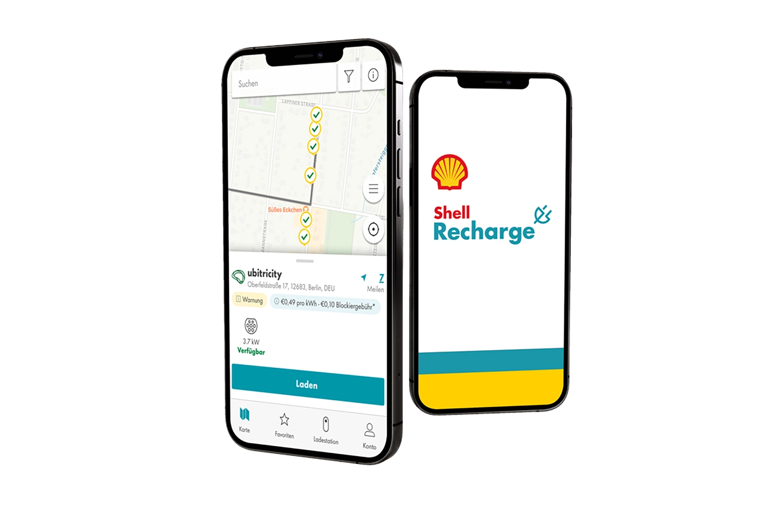 Benutzeroberläche der Shell Recharge-App für das Laden eines E-Autos an einer öffentlichen ubitricity E-Ladestation in Berlin, Deutschland