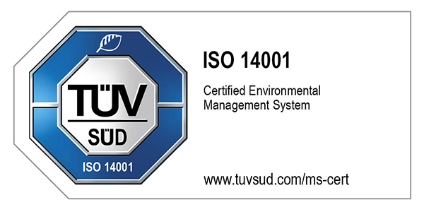 Logo of the Tüv-ISO 14001 certification, whose standards ubitricity meets.