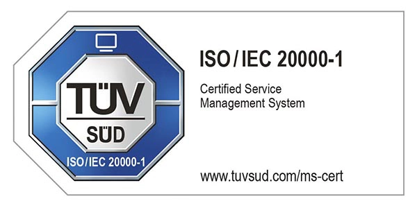 Logo of the Tüv-ISO 20000-1 certification, whose standards ubitricity meets.